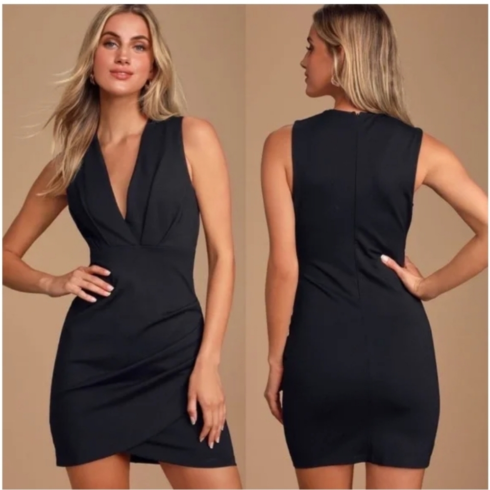 Lulu's Cocktail Hour Black Sleeveless Tulip Mini Dress Size M New